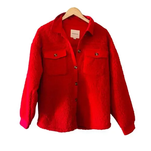 Thread & Supply Wubby Button Up Shacket Jacket Size M Medium Red - Picture 2 of 9